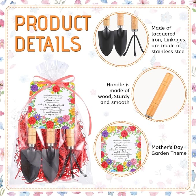Chumia 12 Set Mothers Day Gardening Gifts Bulk Floral Mini Garden Tools Shovel, Mini Garden Tools, Thank You Cards with Bags for Women Mom Gift Birthday Church Christian Party Favors