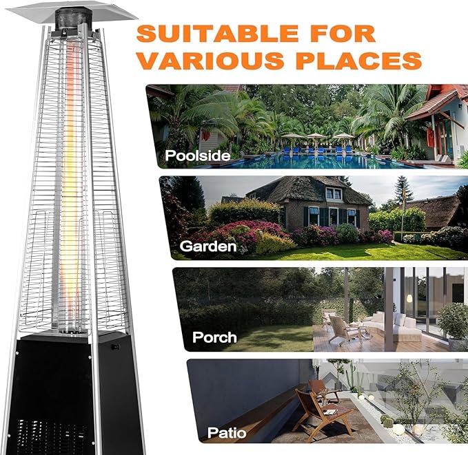 Nuu Garden 48,000 BTU Pyramid Outdoor Propane Heater - Pyramid Design with Wide Heat Coverage, Includes Oxford Cover, Hammered Bronze/Black