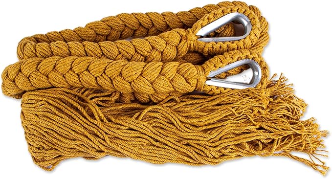 NOVICA Handmade Amber Cotton Hammock (Triple) with Macrame Panels - Double-Sized, Comfortable and Durable Outdoor Hamaca for Travel, Camping - 100% Cotton, Holds up to 550 lbs, Mirage in Amber'