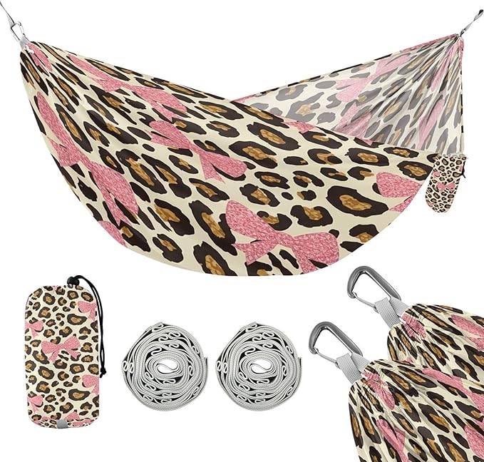 Hammocks for Outside Leopard Pattern Camping Hammock Portable Hammocks with Tree Straps and Carry Bag Camping Accessories for Hiking Beach Outdoor