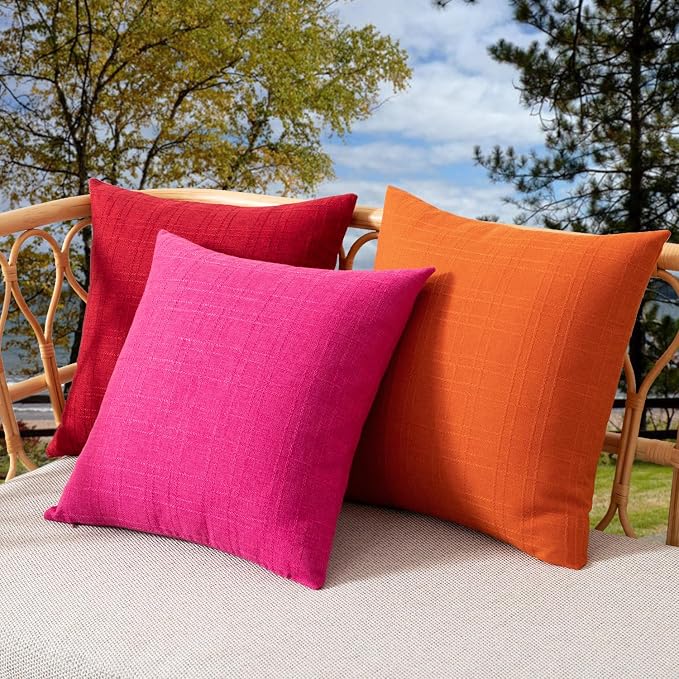 Kevin Textile Outdoor Waterproof 20”x20” Pillow Covers 2 Pack, Orange | Water Resistant, Soft Faux Linen-cotton Yarn-dyed Woven Texture Throw Pillow Covers for Tent Patio Garden Couch Sofa
