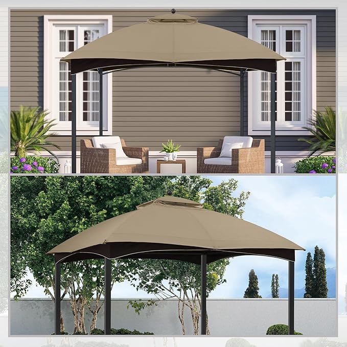 MASTERCANOPY Replacement Canopy Top for Lowe's Allen Roth 10x12 Gazebo #GF-12S004B-1 (Khaki Plaid,Riplock Material)