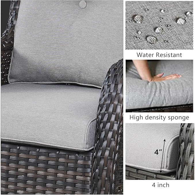 HUMMUH 5 Pieces Outdoor Furniture Patio Furniture Set Wicker Swivel Patio Chairs with 2 Seater Outdoor Sectional Sofa/Patio Loveseat with Ottomans, Brown/Grey