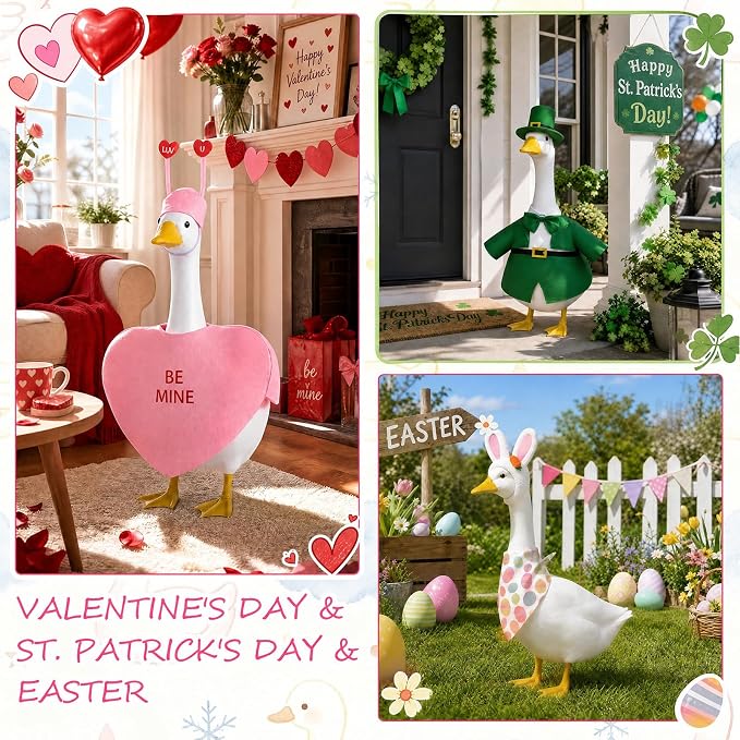 8 Sets Holiday Porch Goose Outfits All Seasons for 17-23 Inch Lawn Goose | Valentine St. Patrick Easter Summer 4th of July Halloween Thanksgiving Christmas Yard Patio Decor Goose Costumes Clothes