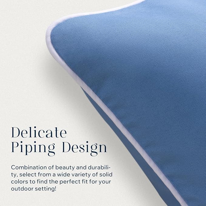 Phantoscope Pack of 2 Outdoor Waterproof Throw Pillow Covers Decorative Square Cushion Case Patio Pillows for Couch Tent, Foggy Blue 12x20 inches