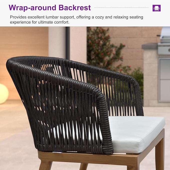 PURPLE LEAF 5 Pieces Oversized Round Patio Dining Set Aluminum Frame and Wicker Rattan Arm Chairs with Cushions for Garden Porch Kitchen Modern Outdoor Teak