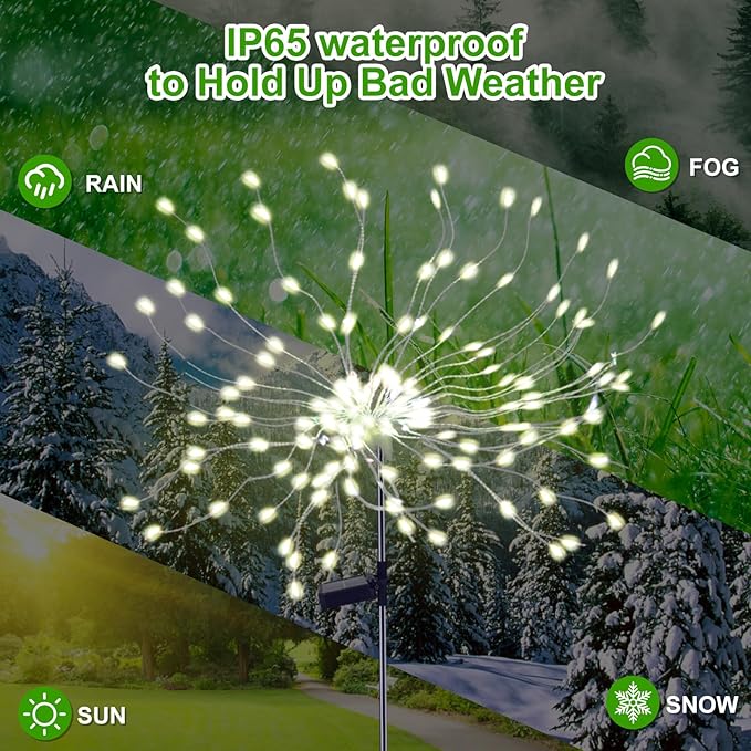 PXBNIUYA 2 Pack Solar Firework Lights Outdoor, 175 LED Garden Lights with 2 Modes, Waterproof DIY Copper Wire Solar Starburst Light for Yard Wedding Patio Halloween Christmas Decor（Warm White）