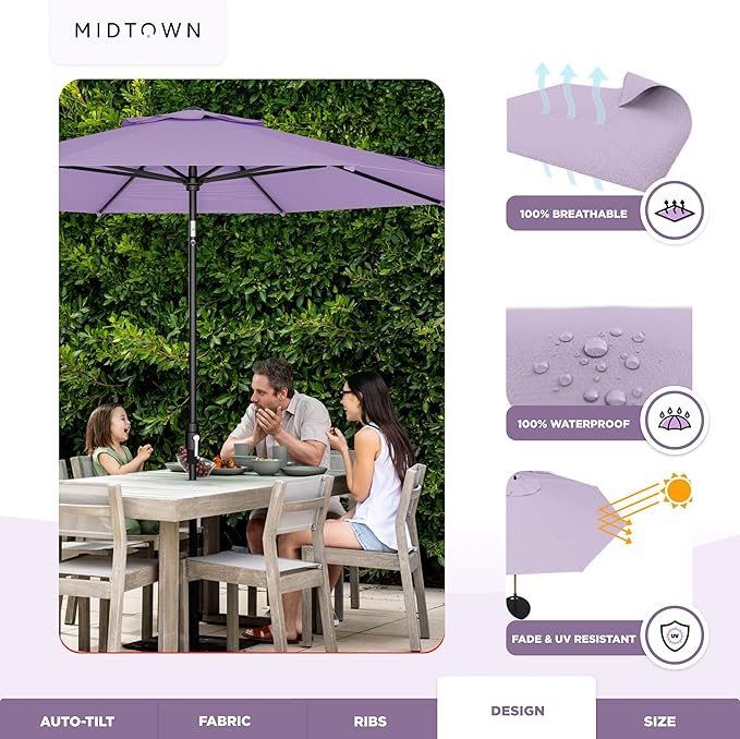 Midtown Umbrellas – The Swilt 8 Ft Patio Umbrellas with 360° Swivel & Tilt Mechanism, 8 Fiberglass Ribs & Terylast Polyester Fabric for Backyard, Deck, Pool & Cafes - Midtown Purple Canopy, Black Pole