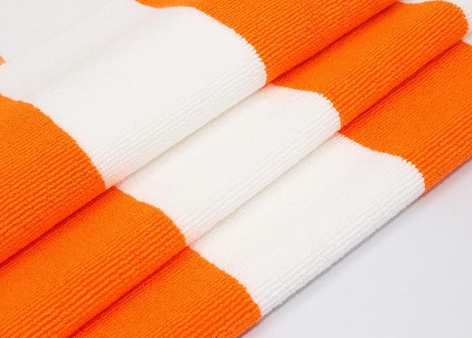 COTTON CRAFT Pool Lounge Chair Cover - 2 Pack - Chaise Beach Picnic Spa Towel - Cabana Stripe - Soft Premium Ringspun Terry Cotton - Oversized - 32 inch wide x 82 inch long with 7 inch Pocket – Orange