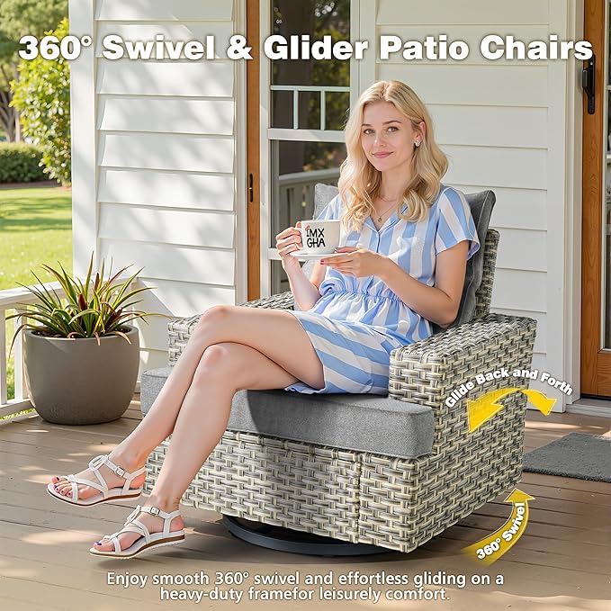 15-Piece Outdoor Sectional Sofa Set w/ 54" Fire Pit – L-Shaped Wicker Patio Furniture, Deep Seating & Swivel Rockers, Dark Grey