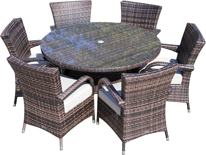 Patio Atina 7 Pieces Rattan Outdoor Dining Sets in Brown