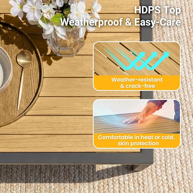 5-Pieces Aluminum Patio Table and Chairs Set, Outdoor Patio Furniture Set with Heavy Duty HDPS Rectangular Table, All-Weather Outdoor Dining Set with Quick-Drying Breathable Textilene Chairs for Porch
