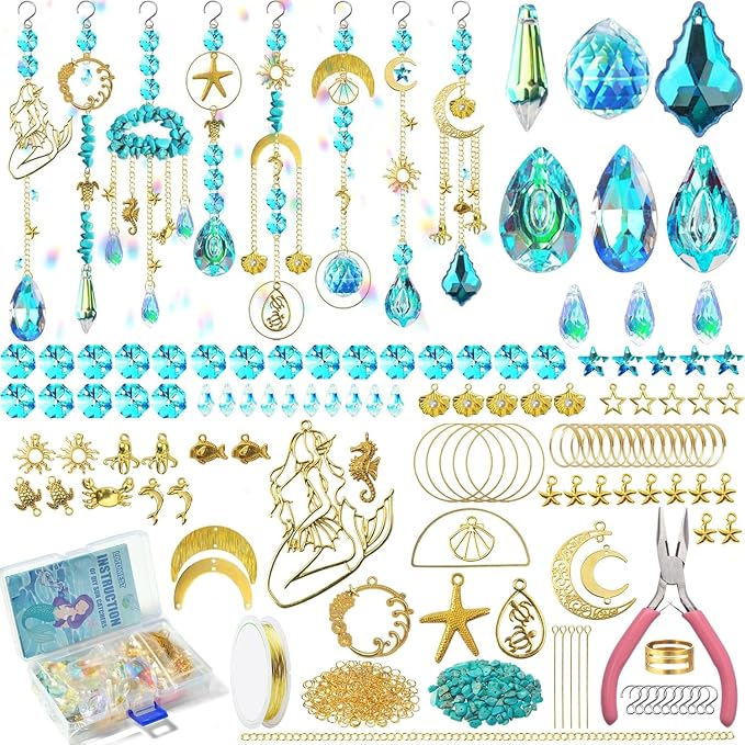 WASTROYAL 420pcs DIY Suncatcher Kit Crystal Prism for Adults Hanging Decor | Crystal Suncatcher Kit, DIY Crystal Hanging Prisms for Window/Garden, Rainbow Maker, Craft Gift for Adults with Tutorial