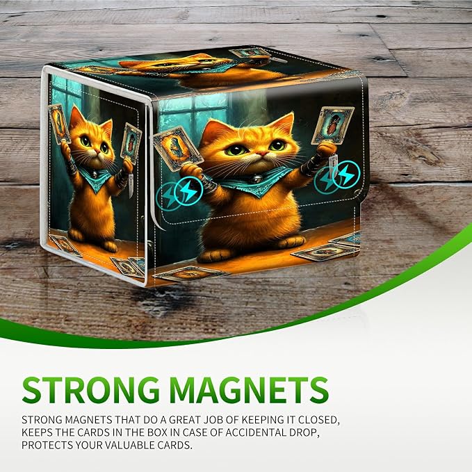 Card Deck Box for MTG, Cards Storage Box Fits 120+ Sleeved, Leather Small Size Strong Magnetic Closing Card Case for Board Games Magic TCG CCG Baseball Collection, Chess Card Cat