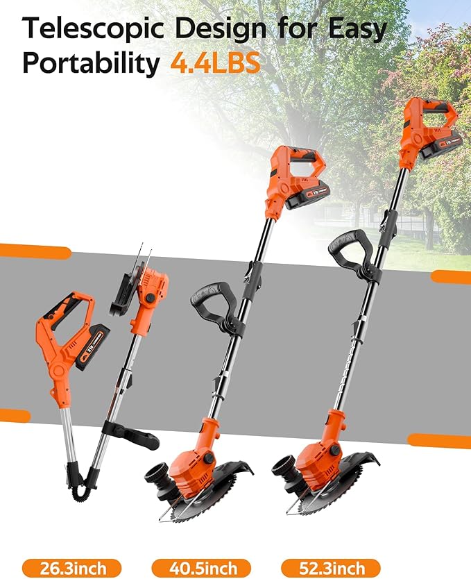 21V Cordless Weed Wacker Battery Powered, 2-in-1 Electric Brush Cutter & String Trimmer - Foldable Grass Edger with Circular & Square Blades for Lawn Garden Yard Maintenance,Red