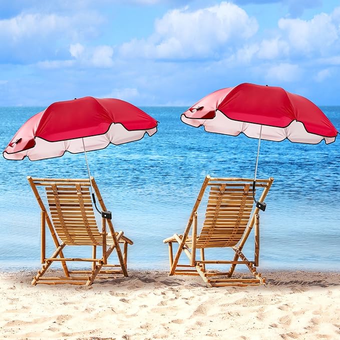 Buryeah 2 Pcs Beach Chair Umbrella Automatic with Universal Adjustable Clamp 44" UPF 50+ Portable Clamp on Beach Chair for Wheelchair Patio Golf Carts Camping
