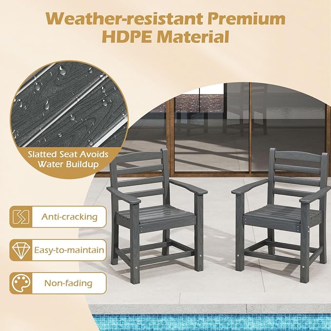 Tangkula 6 Pieces Patio Dining Bench Set, Outdoor HDPE Weather Resistant Table and Chairs Set with 1.77” Umbrella Hole and Wood-Like Surface, Outside Furniture Set for Garden, Backyard (Gray, 6 Pcs)