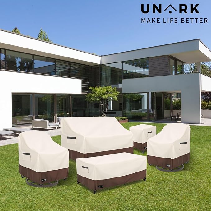 Outdoor Swivel Chair Covers Waterproof 2 Pack, Outdoor Chair Covers Patio Furniture Cover for Deck Patio Swivel Chair Heavy Duty, 35 W x 37 D x 36 H inches Beige and Brown