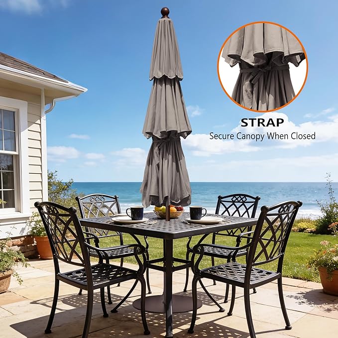 EliteShade USA 10-Year-Non-Fading 10ft 3-Tier Market Patio Umbrella, Commercial Grade Outdoor Table Umbrella with Crank Open, Windproof & UPF 50+ UV Protection, Heavy Duty Ventilation for Garden, Deck, Pool, Backyard, Beach & Bistro, Taupe