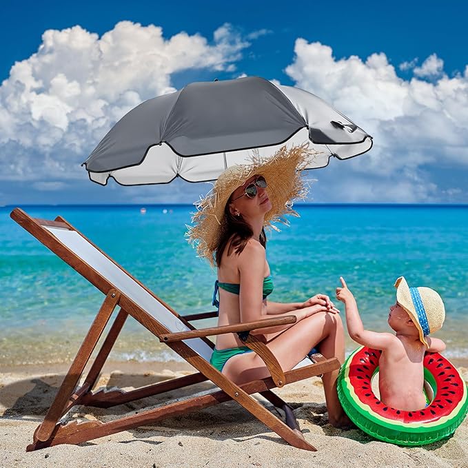 Buryeah 2 Pcs Beach Chair Umbrella Automatic with Universal Adjustable Clamp 44" UPF 50+ Portable Clamp on Beach Chair for Wheelchair Patio Golf Carts Camping