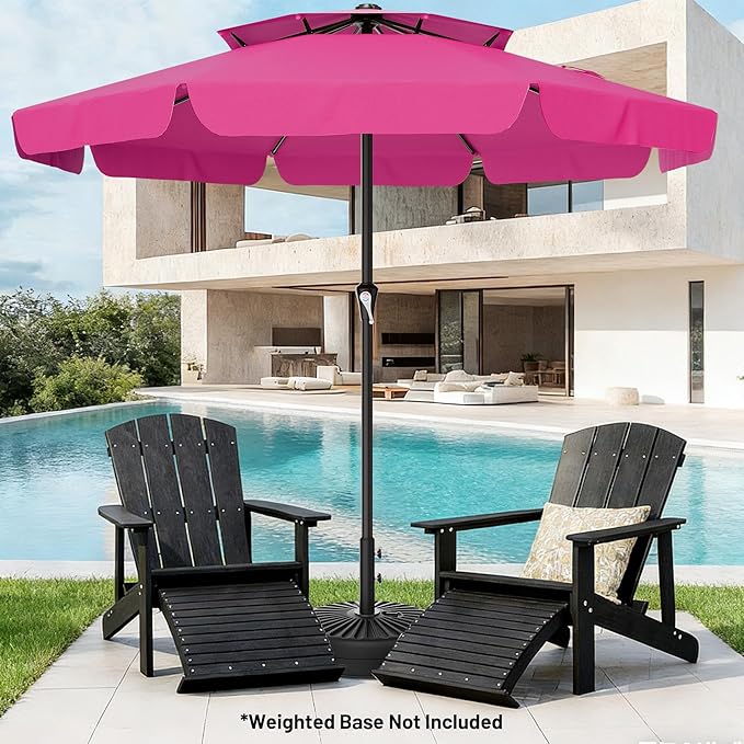 AreShark 12ft 2-Tier Patio Umbrella with Valance - Outdoor Umbrella Waterproof UV Protection, Market Table Umbrella w/ 8 Sturdy Ribs&Crank for Pool, Backyard, Garden(Rose Pink)
