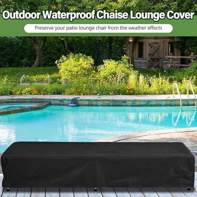 Tingjoo 2 Pcs Patio Chaise Lounge Cover Waterproof Outdoor Lounge Chair Cover 30" D x 83" W x 12" H UV Resistant with Handle Strap for Furniture Protection (Black)