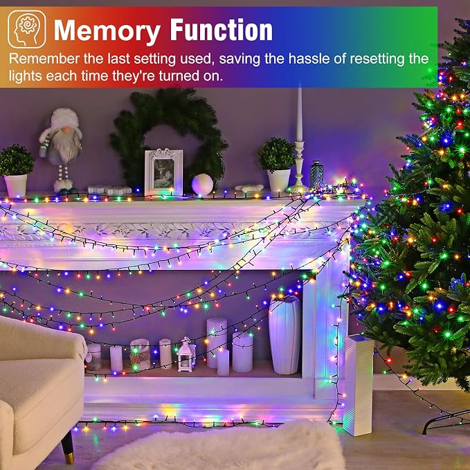 Multicolor Christmas Lights Outdoor, 100FT 300 LED Christmas Tree Lights | Waterproof 8 Modes Connectable Plug in String Lights for Outside Indoor Patio Xmas Wedding Party Holiday Decorations