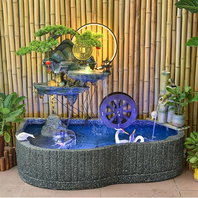 GLigeT Outdoor Water Fountain Chinese Water Fountain, Circulating Water Courtyard Rockery Decoration, Balcony Garden Fish Pond Landscaping Outdoor Fountain (Color : D)