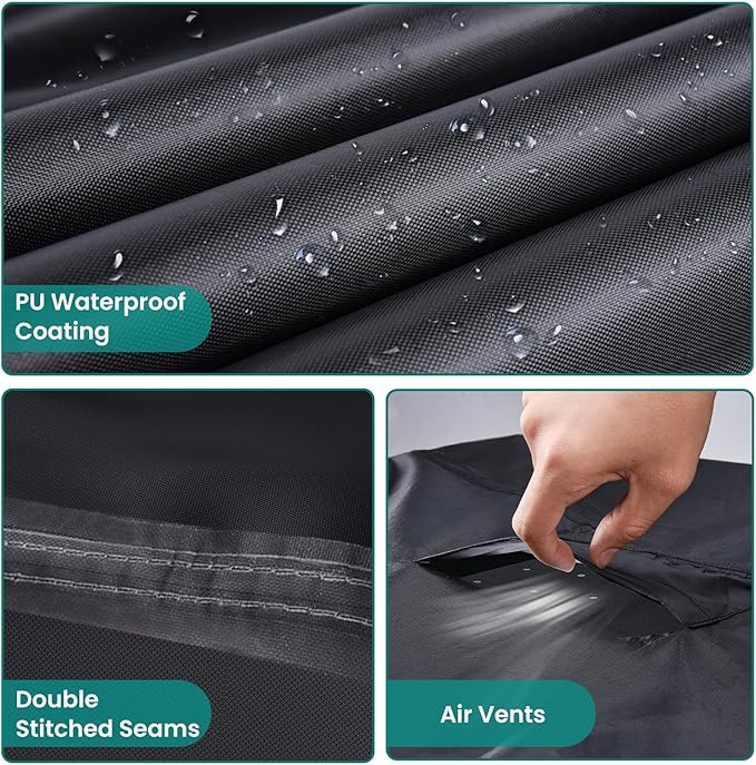 Round Patio Furniture Cover, Waterproof Outdoor Table Covers, Windproof Heavy Duty Patio Furniture Cover for Outdoor Table Chair Furniture Set, Tear Resistant, 110"DIA x 28"H, Black