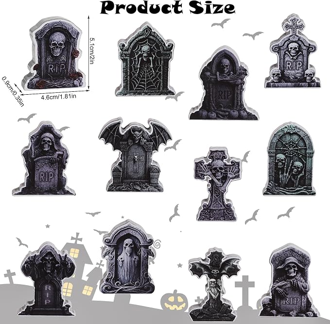 DIYASY 12 Pcs Halloween Miniature Tombstones Figurines, Mini Resin Graveyard Gravestone Tiny Village Headstones Accessories for Graves DIY Crafts Outdoor Home Fairy Garden Dollhouse Decor