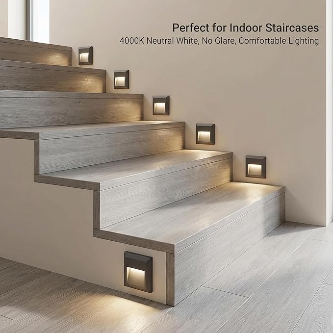 ZONK Outdoor Indoor Step Lights 110V-240V, Non-dimmable 4000K Stair Lights Outdoor Indoor, Waterproof IP65 Retaining Wall Lights for House, 1 Pack