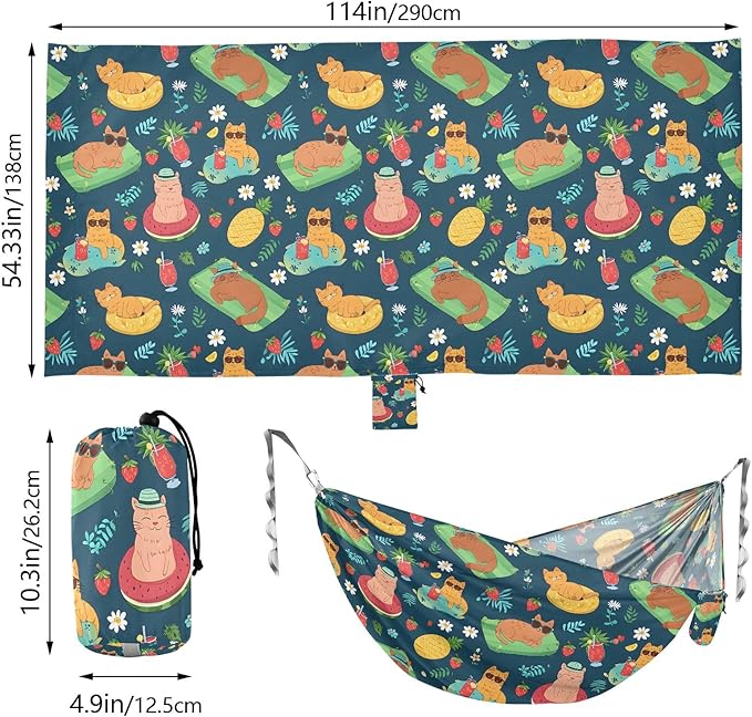 Camping Hammock Outdoor Hammocks for Outside Summer Cat Beach Trees Portable Lightweight with Pockets Tree Straps Indoor