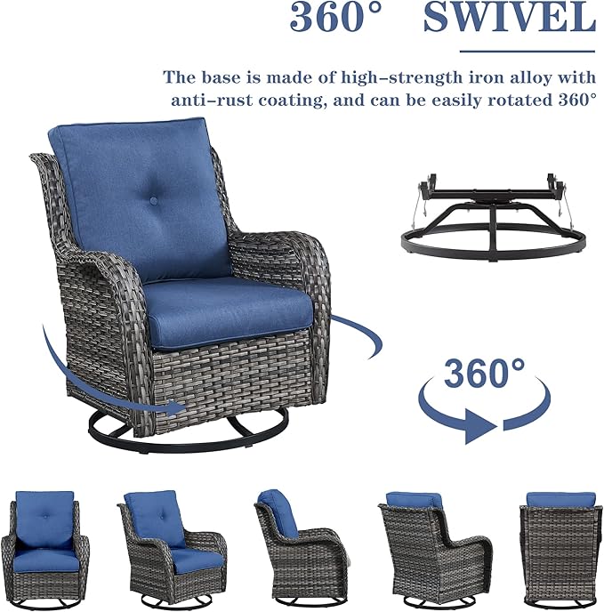 Belord Outdoor Furniture Wicker Conversation Sets - 7 Piece Patio Rattan Furniture Sets with Swivel Rocker Chairs Outdoor Sofa for Porch Deck Backyard Mixed Grey/Blue