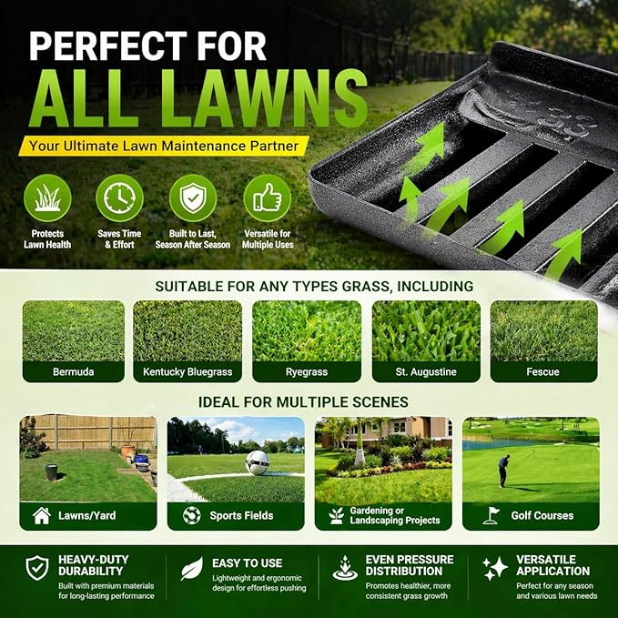 Lawn Leveling Rake – 17”x10”Heavy Duty Stainless Steel Lawn Leveler with 28”-72” Adjustable Handle, Anti-Flip Smooth Edge for Top Dressing Soil, Yard, Garden Lawn Care Tool