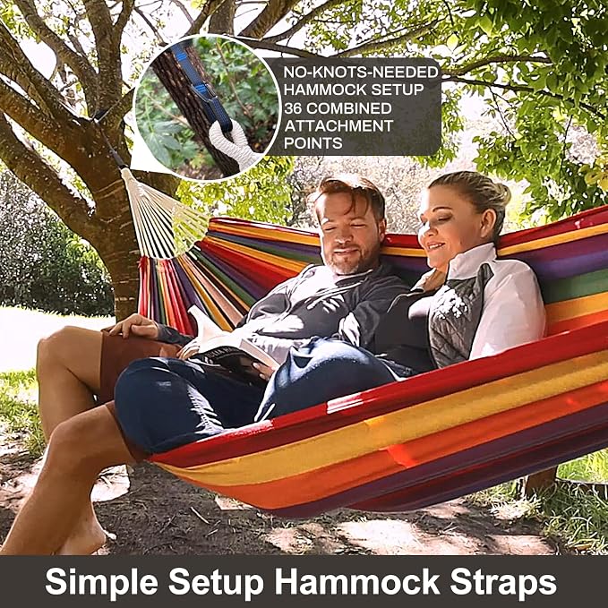 CHULIM Brazilian Double Hammock with Tree Straps,Extra Large 94x63IN,2 Persons Hammock for Backyard Patio Outdoor and Indoor,450lbs Weight Capacity,Soft Woven Cotton Fabric - Tropical