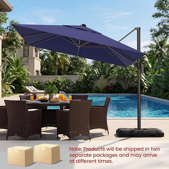 HASLE OUTFITTERS 9x12 FT Patio Cantilever Umbrella with Base, Outdoor Offset Large Rectangular Heavy Duty Umbrellas with 360° Rotation for Pool Garden Deck，Navy