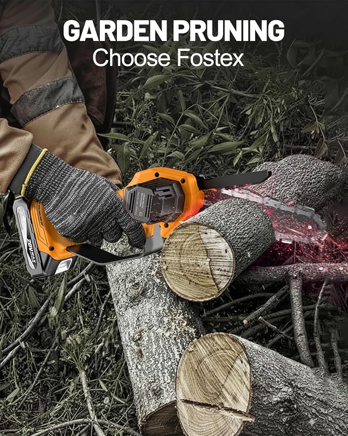 Fostex 6 Inch Cordless Mini Chainsaw, Handheld Electric Chain Saw with 2×2Ah Batteries & 2 Chains, Lightweight Battery Powered Saw for Tree Trimming, Branch Pruning, Gift for Men & Women (Yellow)