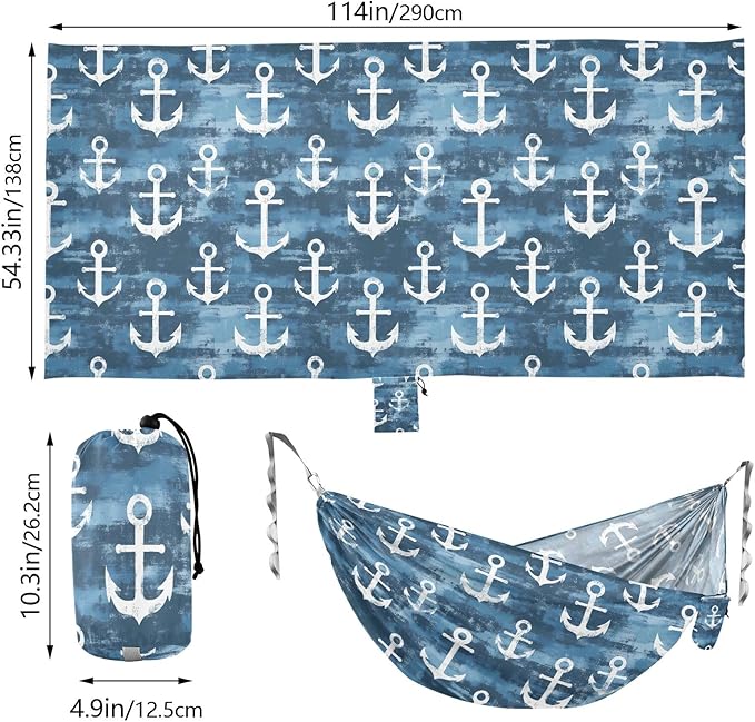 Camping Hammock Outdoor Hammocks for Outside Nautical Seafaring Beach Trees Portable Lightweight with Pockets Tree Straps Indoor Small