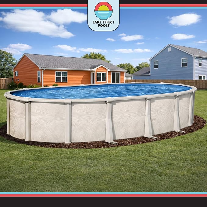 Lake Effect Pools 'Fallston' 15 ft x 30 ft Oval Above Ground Swimming Pool | 52 Inch Resin Protected Steel Sided Walls | Bundle Includes: 25 Gauge Overlap Liner & Widemouth Skimmer
