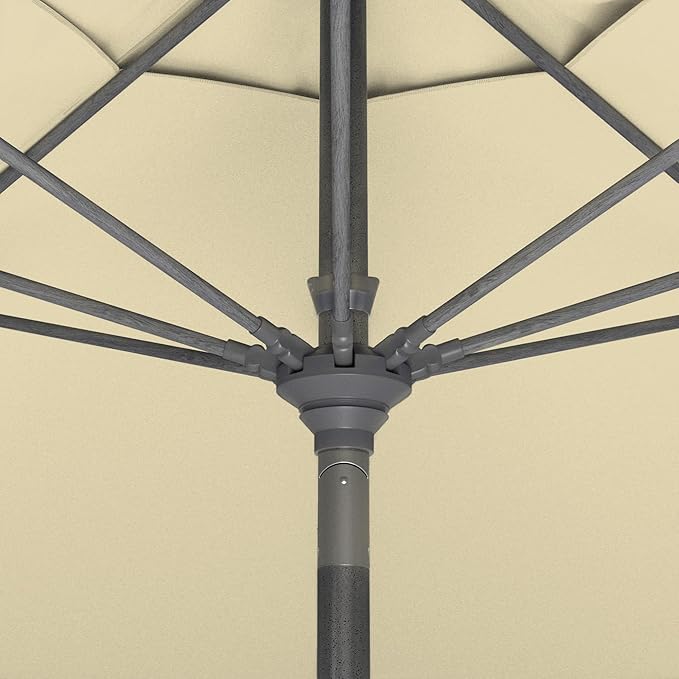 California Umbrella 11Ft Sunbrella Patio Umbrella, Fiberglass Ribs, Hand-Crank, Tilt-Collar, Gray Frame, Beige Fabric