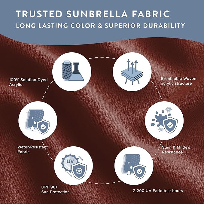 California Umbrella 12-Year Protection 9-Ft Outdoor Patio Umbrella, Sunbrella Fade-Resistant Fabric, Auto-Tilt, Heavy Duty Aluminum Frame, 8 Reinforced Ribs for Pool or Deck, Bronze Pole, Terracotta