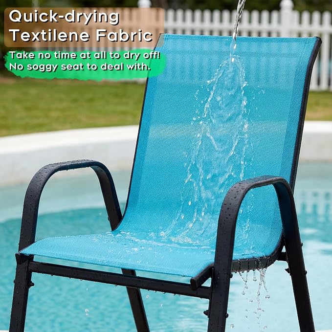 Outdoor Dining Set for 6, Patio Metal Table and Chairs Set with 1.97'' Umbrella Hole, 7pcs Patio Furniture Set 63”x37.8” Dining Table Set with Stackable Chairs for Backyard Pool Deck