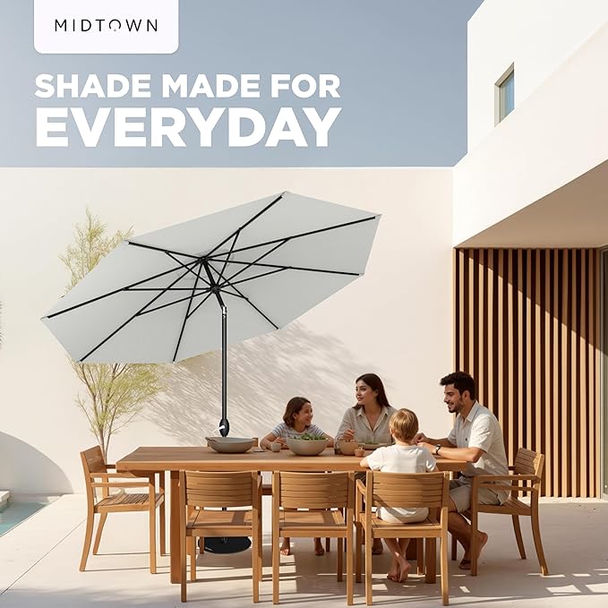 Midtown Umbrellas - 10-Year-No-Fade 10 Ft Patio Umbrella with Terylast Fabric, Auto-Tilt Aluminum Frame and 8 Reinforced Ribs for Deck, Pool, Garden & Beach - Off White Canopy, Black Pole