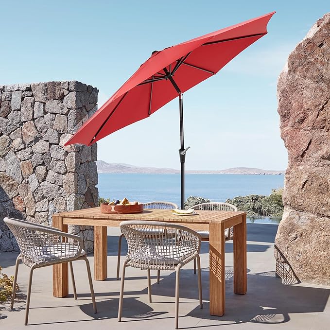 OLIXIS 9FT Patio Umbrella with Tilt and Crank Button & Sturdy Ribs Waterproof, 9Feet Patio Table Umbrella Perfect for Poolside, Terrace, Beach and Outdoor Restaurant