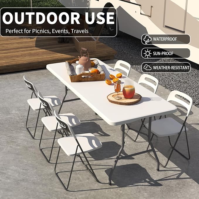 6FT Folding Tables – Heavy Duty Portable Foldable Picnic Table with Built-in Handle, 450 lb Capacity – Ideal for Events, Parties, Crafts, Camping & Dining (10-Pack, White)