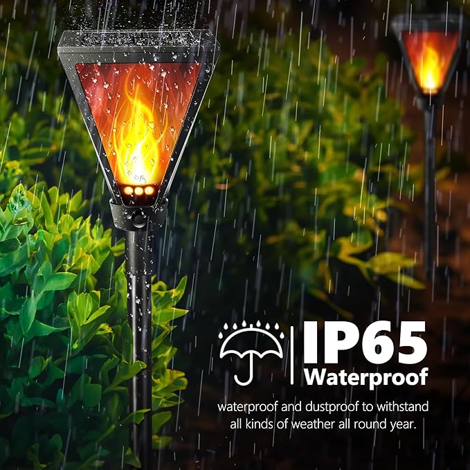 iBaycon 2 Pack 28" Solar Flame Torch Lights, Flickering Flame Garden Lights Outdoor Waterproof, Solar Pathway Light for Yard Lawn Path Landscape Decor