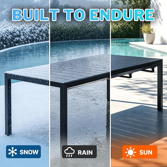 bigget Extendable Patio Dining Table for 8, 78.8" Long Rectangular Expandable Outdoor Dining Table for 8, 500LBS Powder-Coated Black Metal Extra Large Outdoor Patio Table for Outside, Garden, Lawn