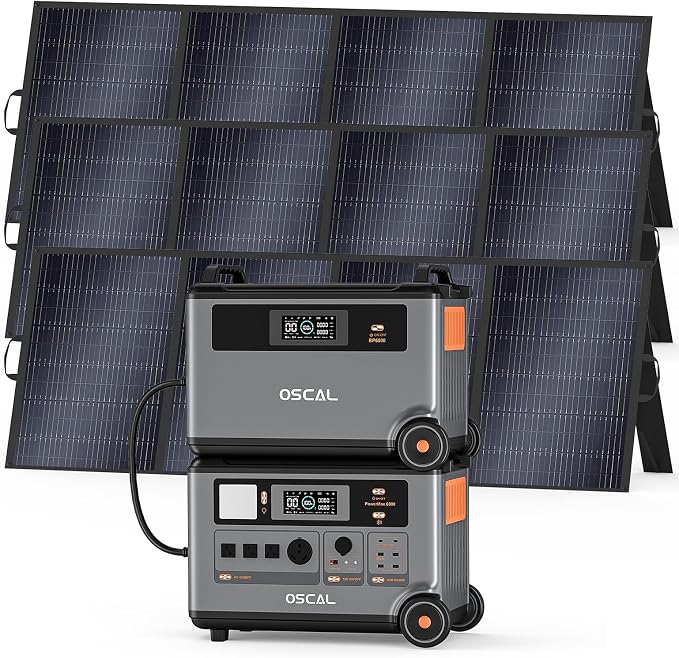 OSCAL PowerMax 6000 with Expansion Battery for 3×200W Solar Panel,120V/240V for Solar Generator,6000w AC Output (9000W Surge),7200Wh Home Backup, Emergency, Outdoor Camping