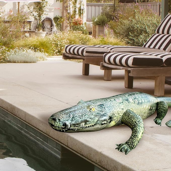 Jet Creations Inflatable Alligator, 49" Realistic Gator Float for Pool, Vinyl Inflatable for Garden Pool Halloween Decoration, Safari Theme Birthday Decoration, Bird Deterrent | Curved tail creates an impressive 76" body length from nose to tail with r...