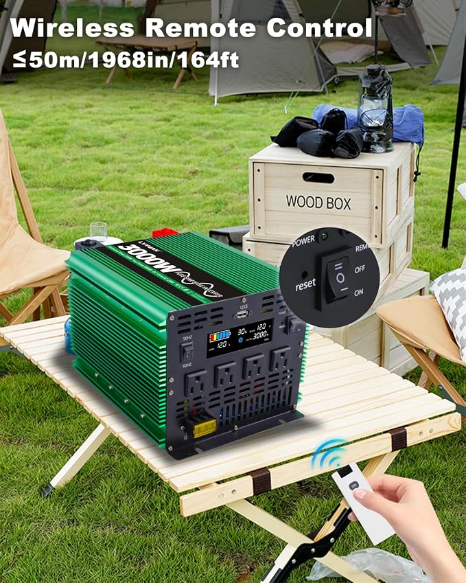 LVYUAN 3000 Watt Pure Sine Power Inverter 12V to 110V 120V DC to AC Converter with 4 AC Outlets, LCD Display, USB Charge Port, Remote Control for Home RV Vehicle Outdoor Camping Car Power Inverter